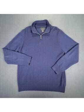 Tahari 100% Cashmere 1/4 Zip Sweater Hawaiian Blue Mock Neck Preppy Mens  Large